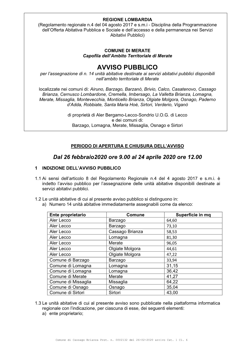 AVVISO PUBBLICO Per L’Assegnazione Di N