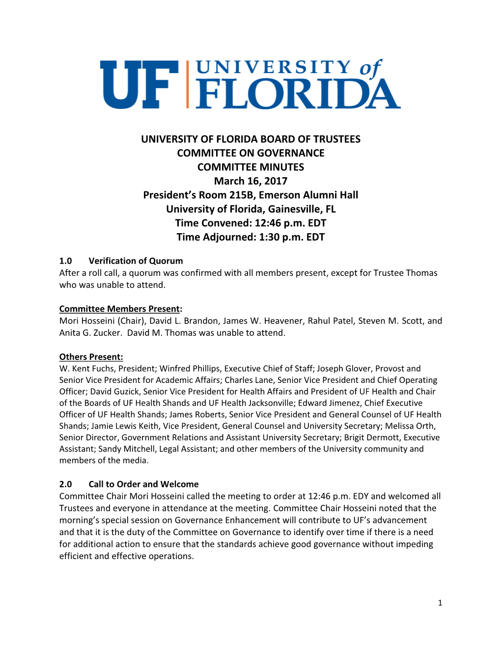 University of Florida Board of Trustees Committee On