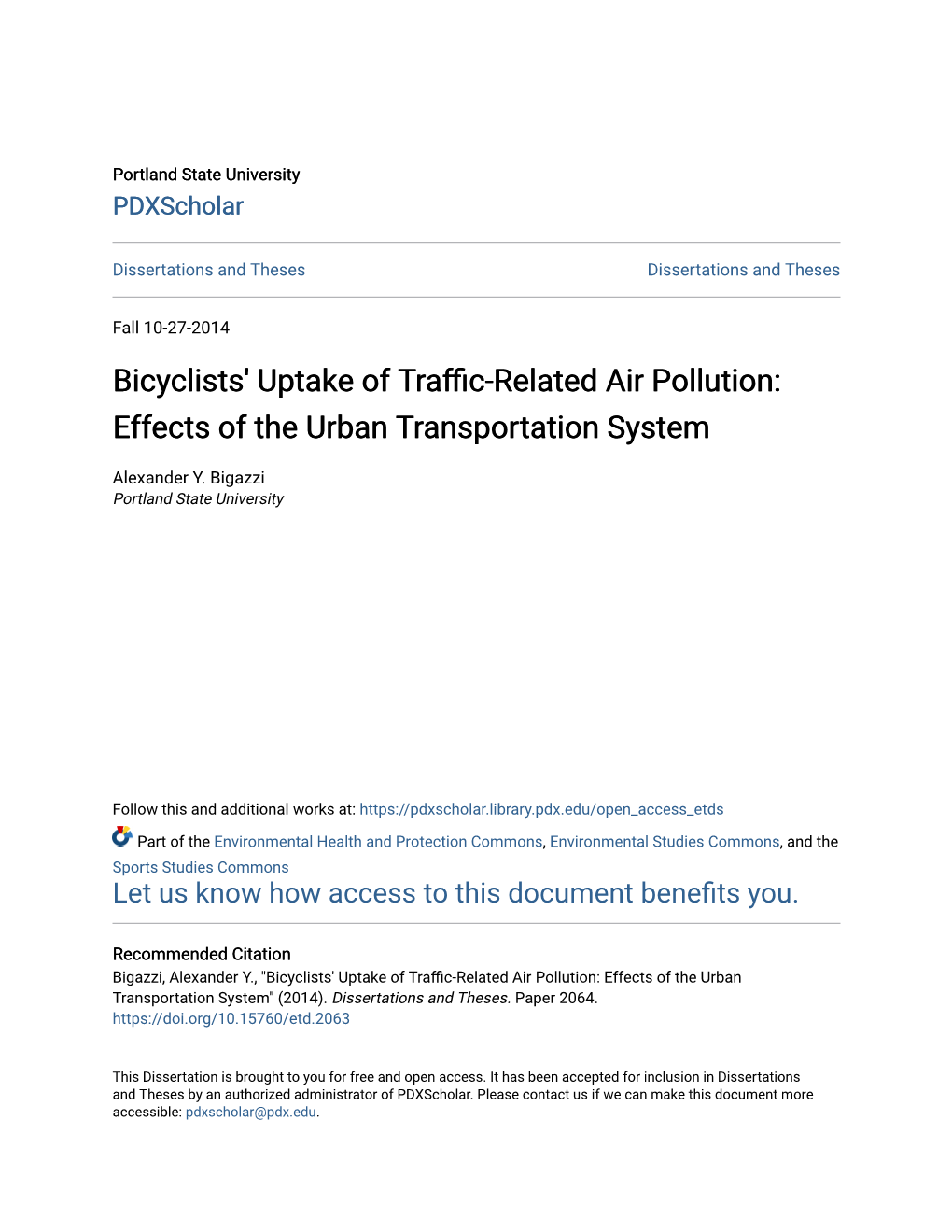 Bicyclists' Uptake of Traffic-Related Air Pollution