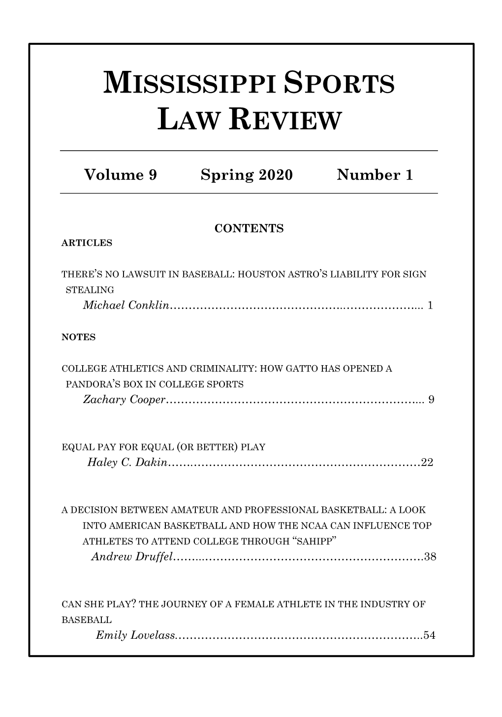 Mississippi Sports Law Review