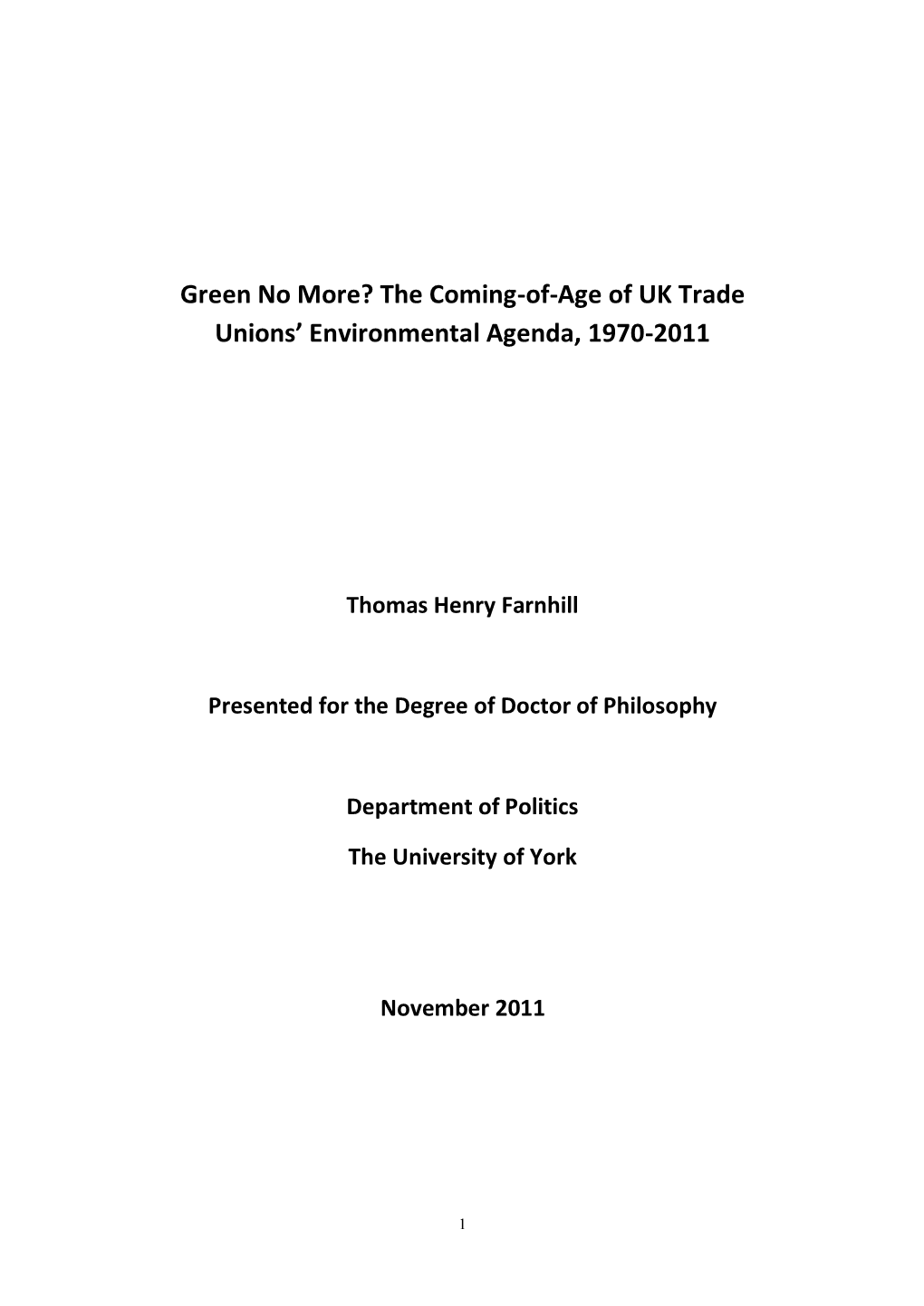 The Coming-Of-Age of UK Trade Unions' Environmental Agenda