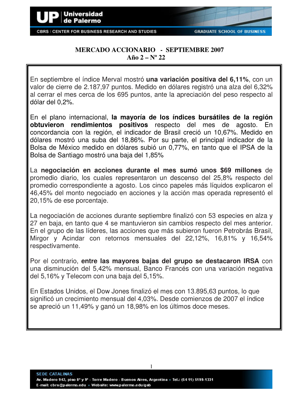 MERCADO ACCIONARIO - SEPTIEMBRE 2007 Año 2 – Nº 22