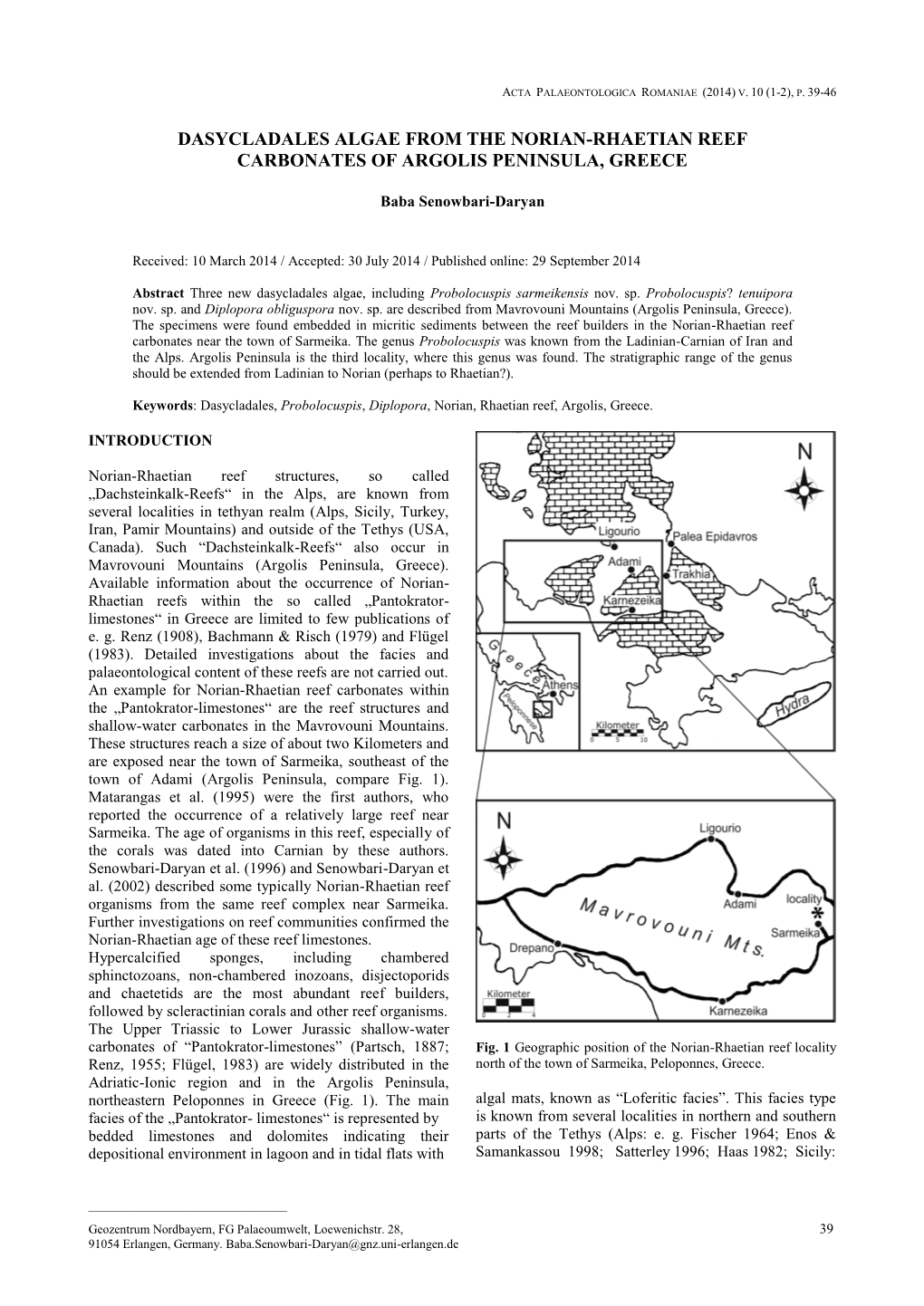 Dasycladales Algae from the Norian-Rhaetian Reef Carbonates of Argolis Peninsula, Greece