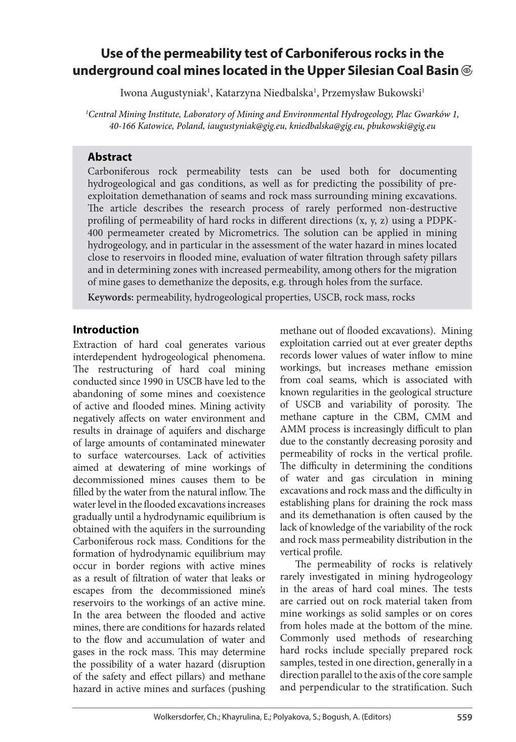 Carboniferous Rock Mass Permeability Studies In