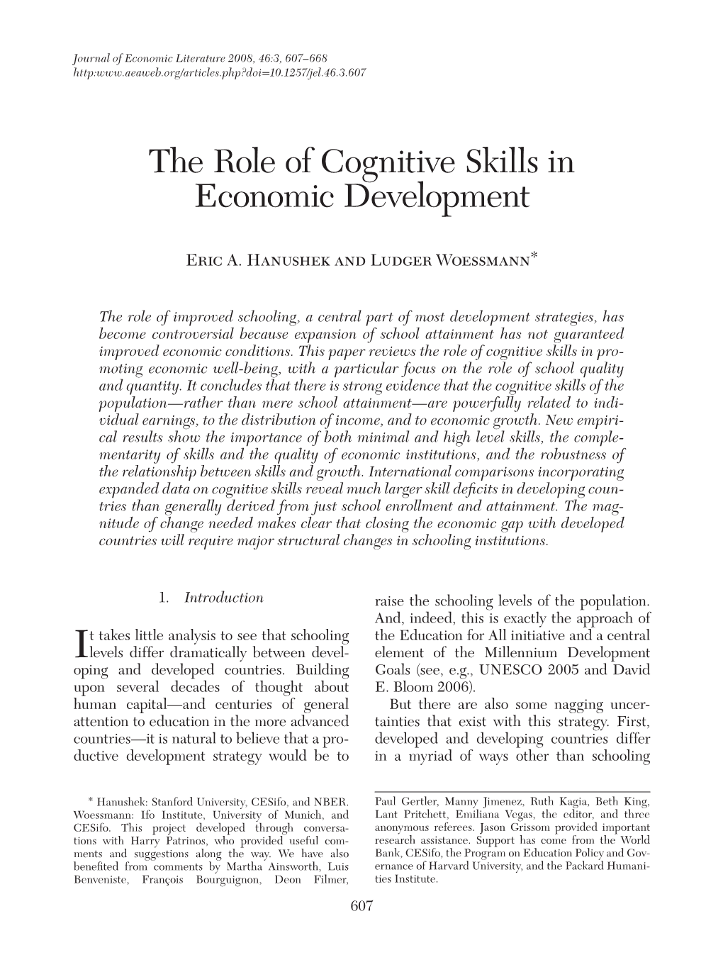 The Role of Cognitive Skills in Economic Development