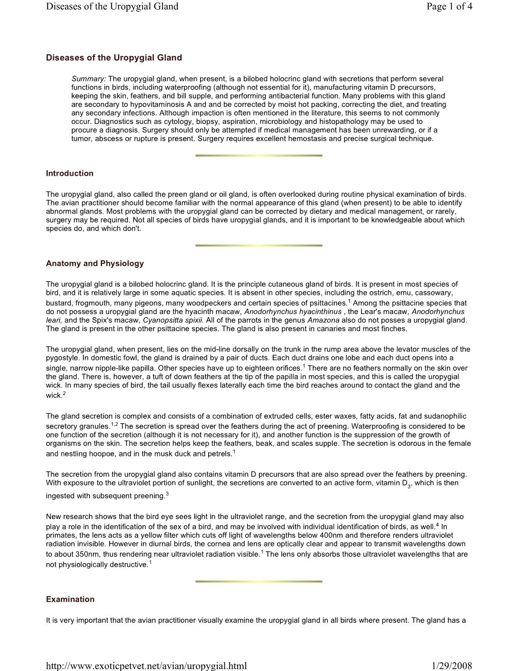 Page 1 of 4 Diseases of the Uropygial Gland 1/29/2008