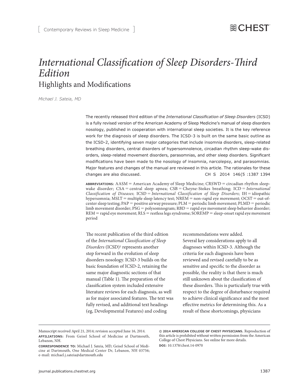 International Classification of Sleep Disorders