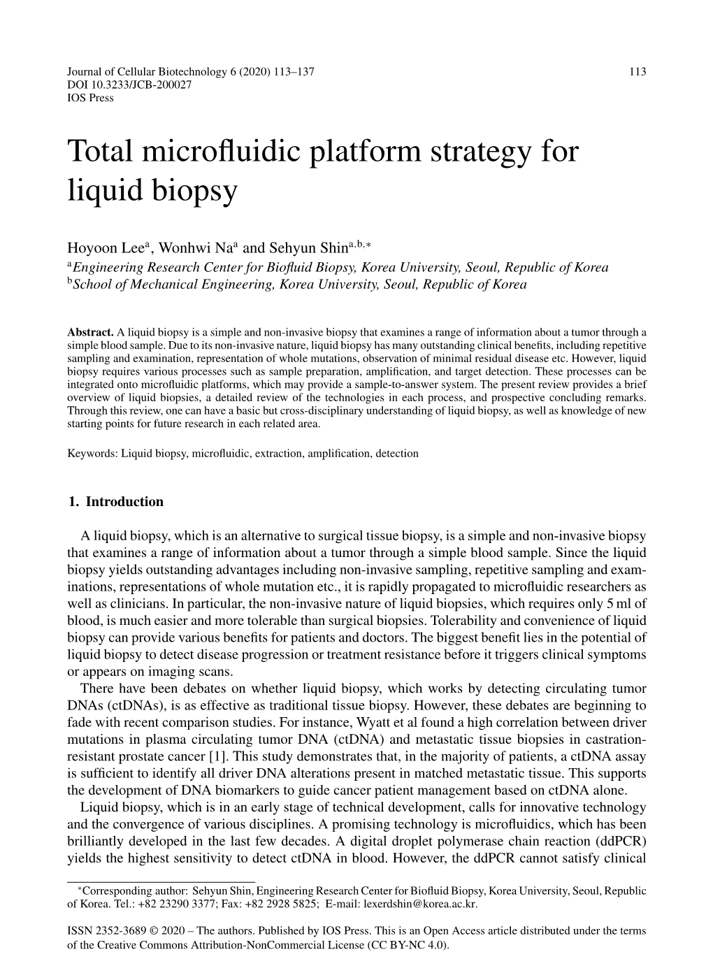 Total Microfluidic Platform Strategy for Liquid Biopsy