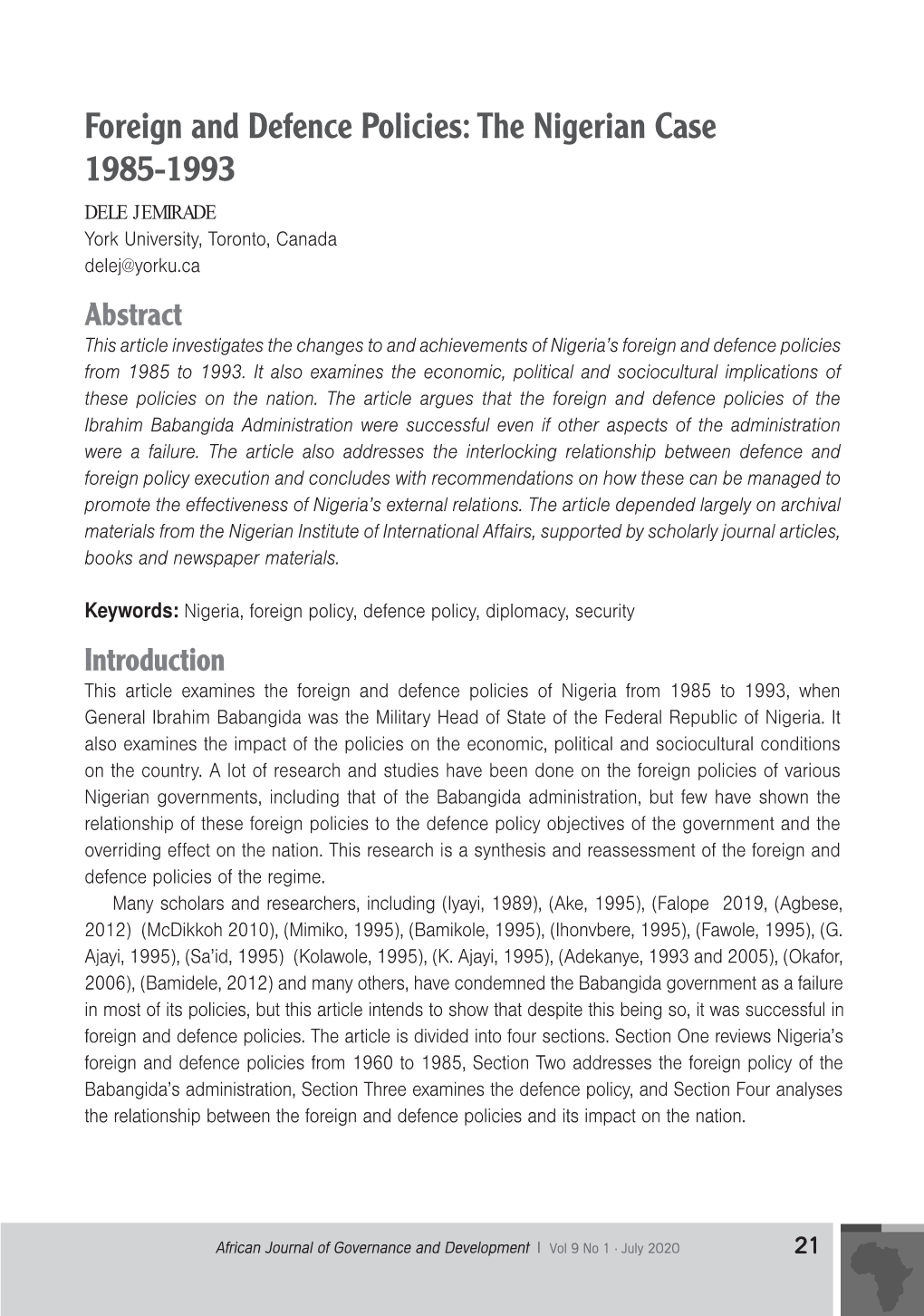 The Nigerian Case 1985-1993