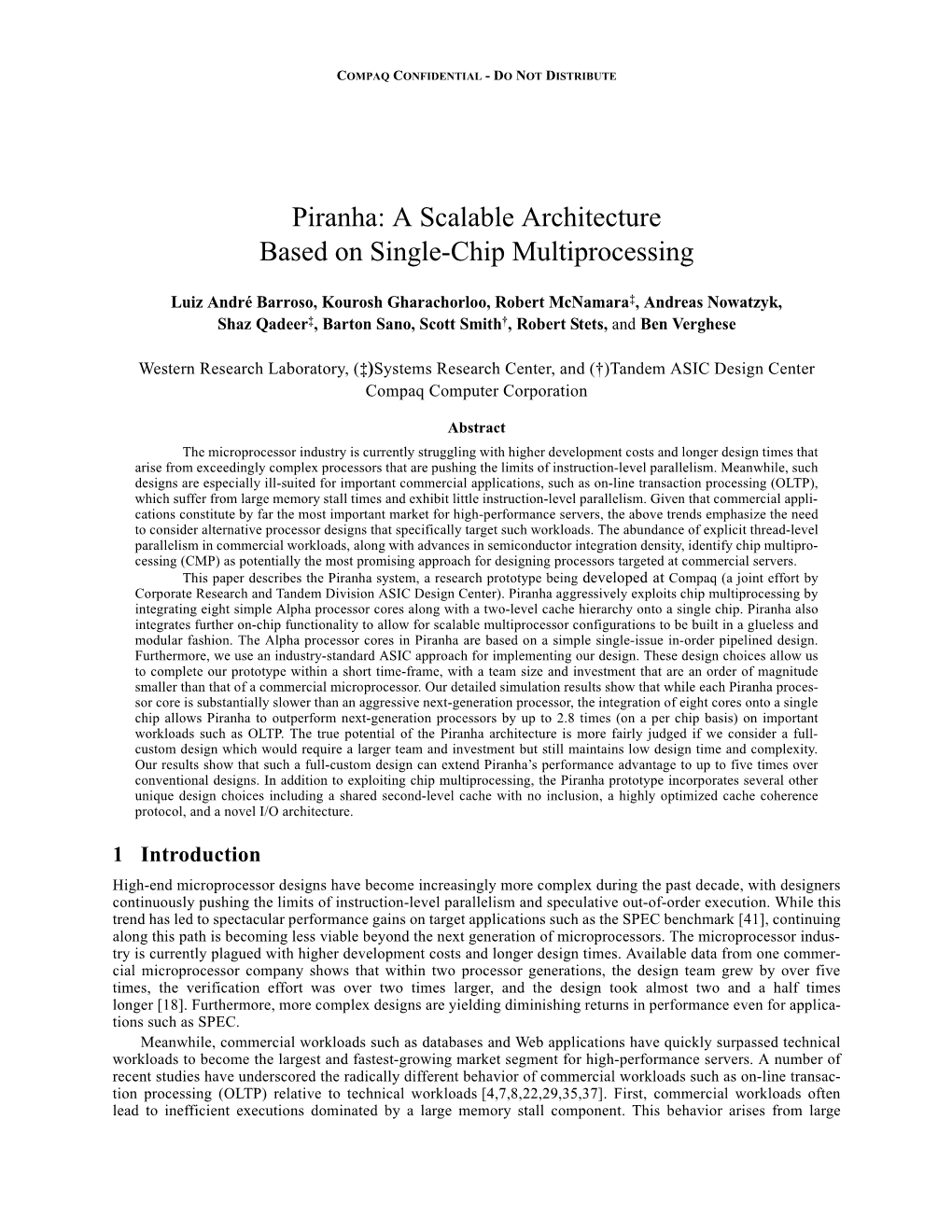 Piranha: a Scalable Architecture Based on Single-Chip Multiprocessing