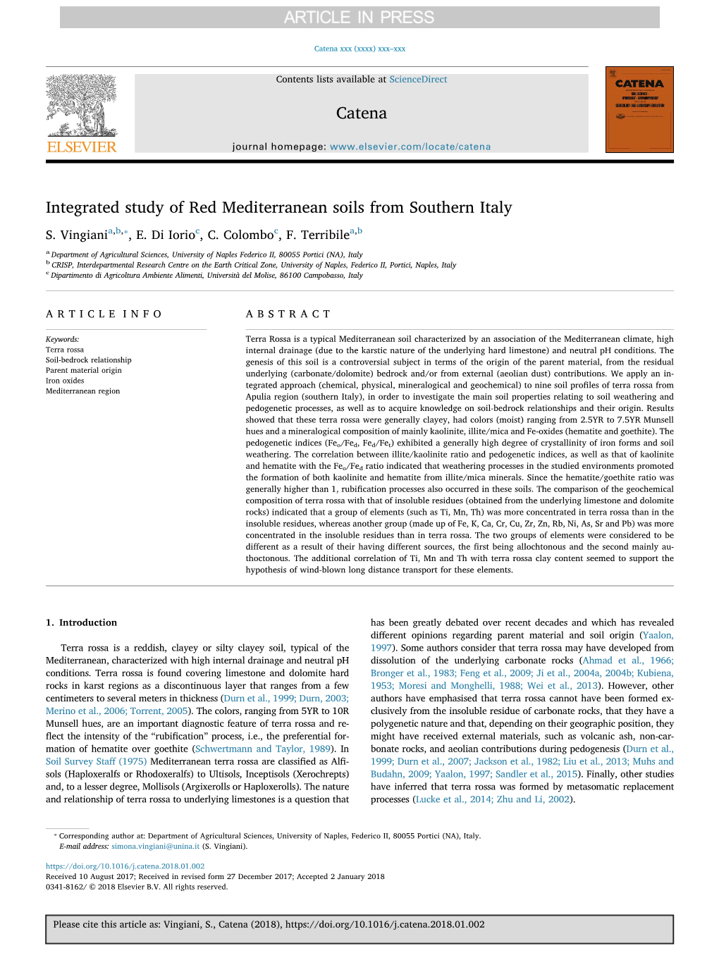 Integrated Study of Red Mediterranean Soils from Southern Italy ⁎ S