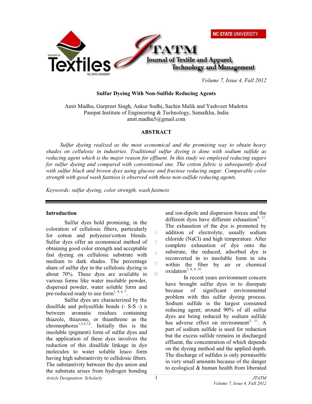 Sulfur Dyeing with Non-Sulfide Reducing Agents