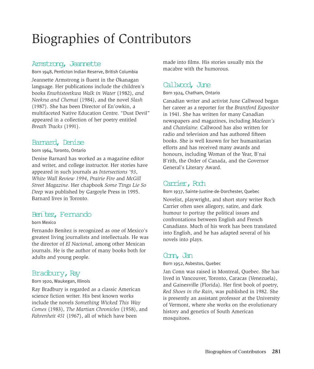 Biographies of Contributors