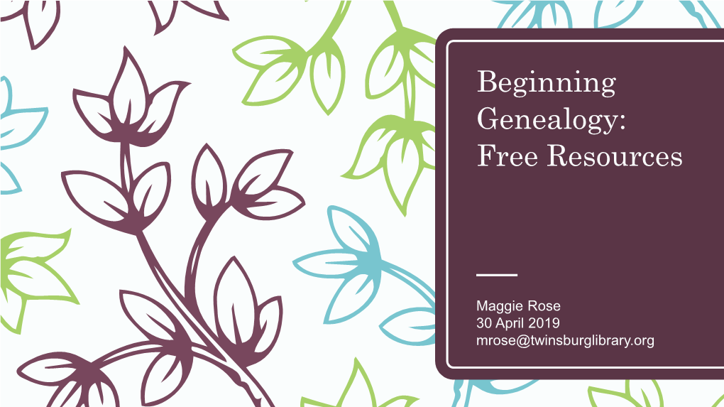 Beginning Genealogy: Free Resources