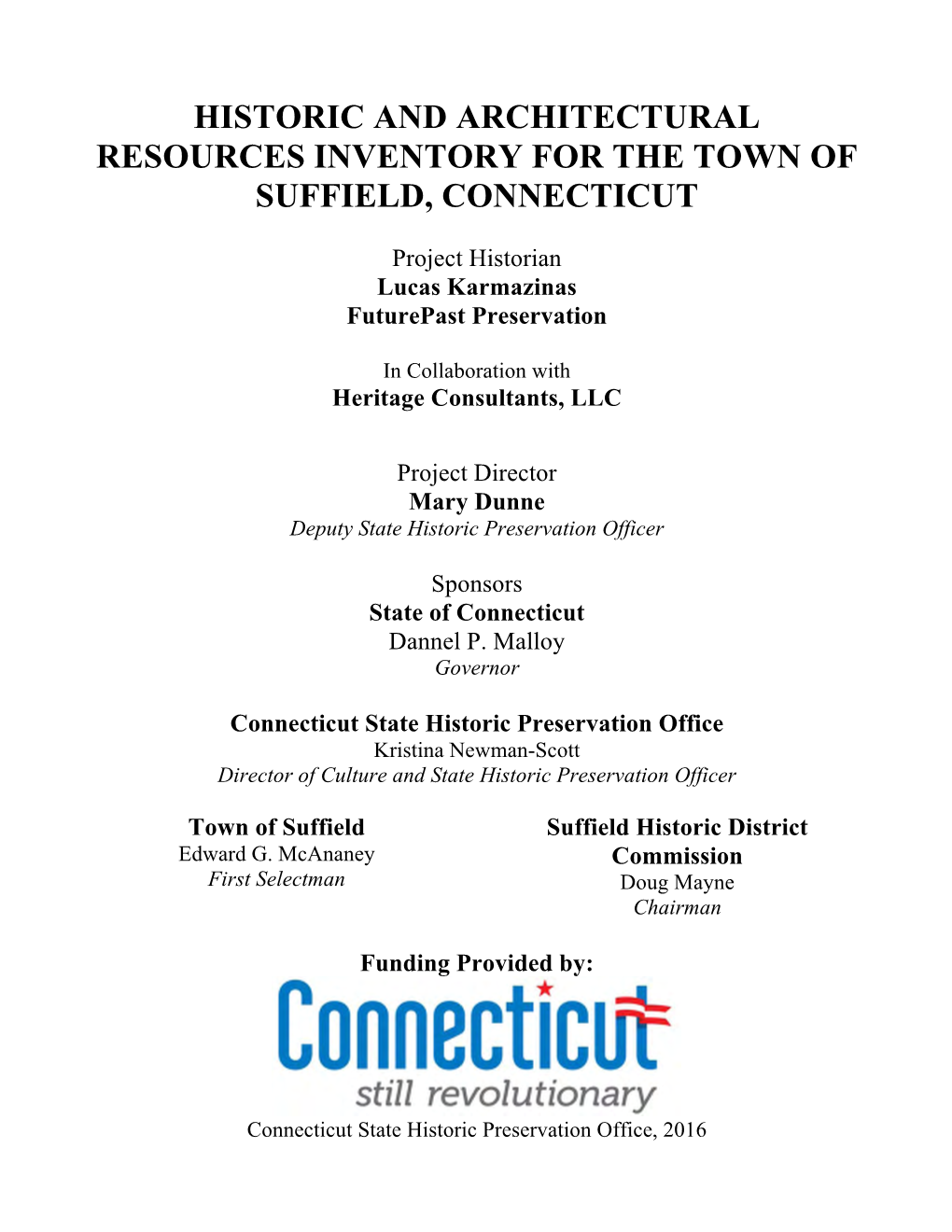 Historic and Architectural Resources Inventory for the Town of Suffield, Connecticut