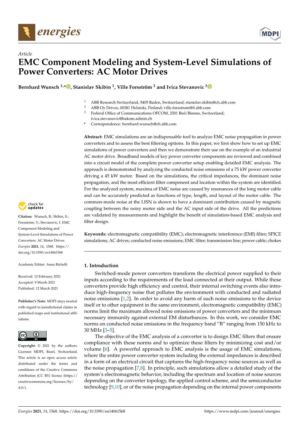 EMC Component Modeling and System-Level Simulations of Power Converters: AC Motor Drives