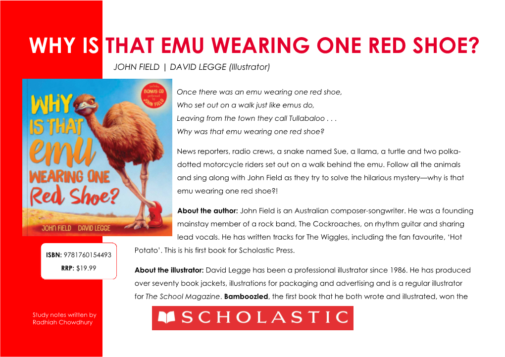 WHY IS THAT EMU WEARING ONE RED SHOE? JOHN FIELD | DAVID LEGGE (Illustrator)