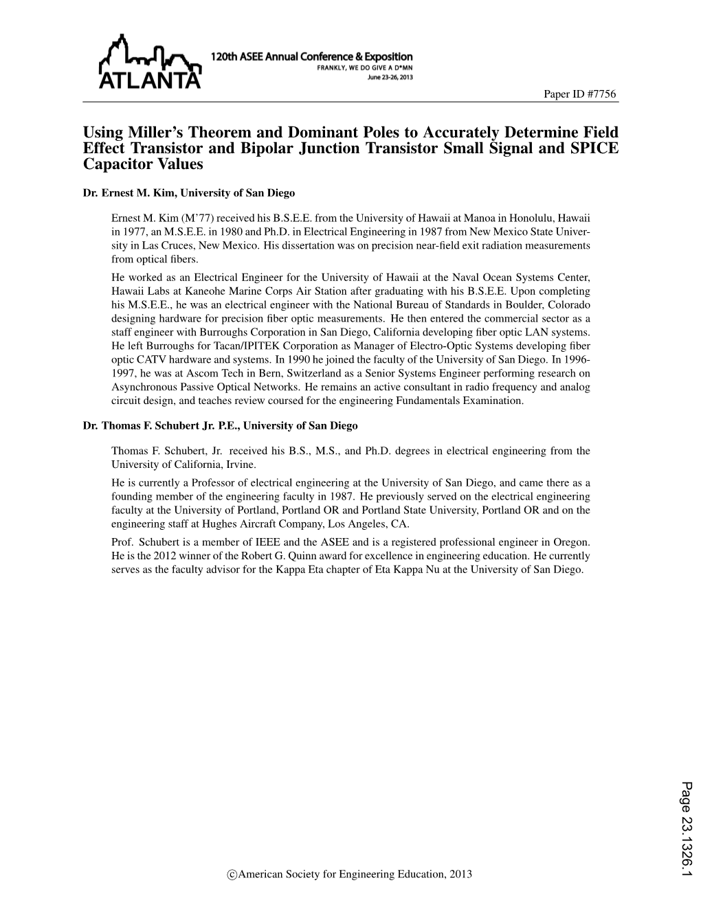 Using Miller's Theorem and Dominant Poles to Accurately Determine Field