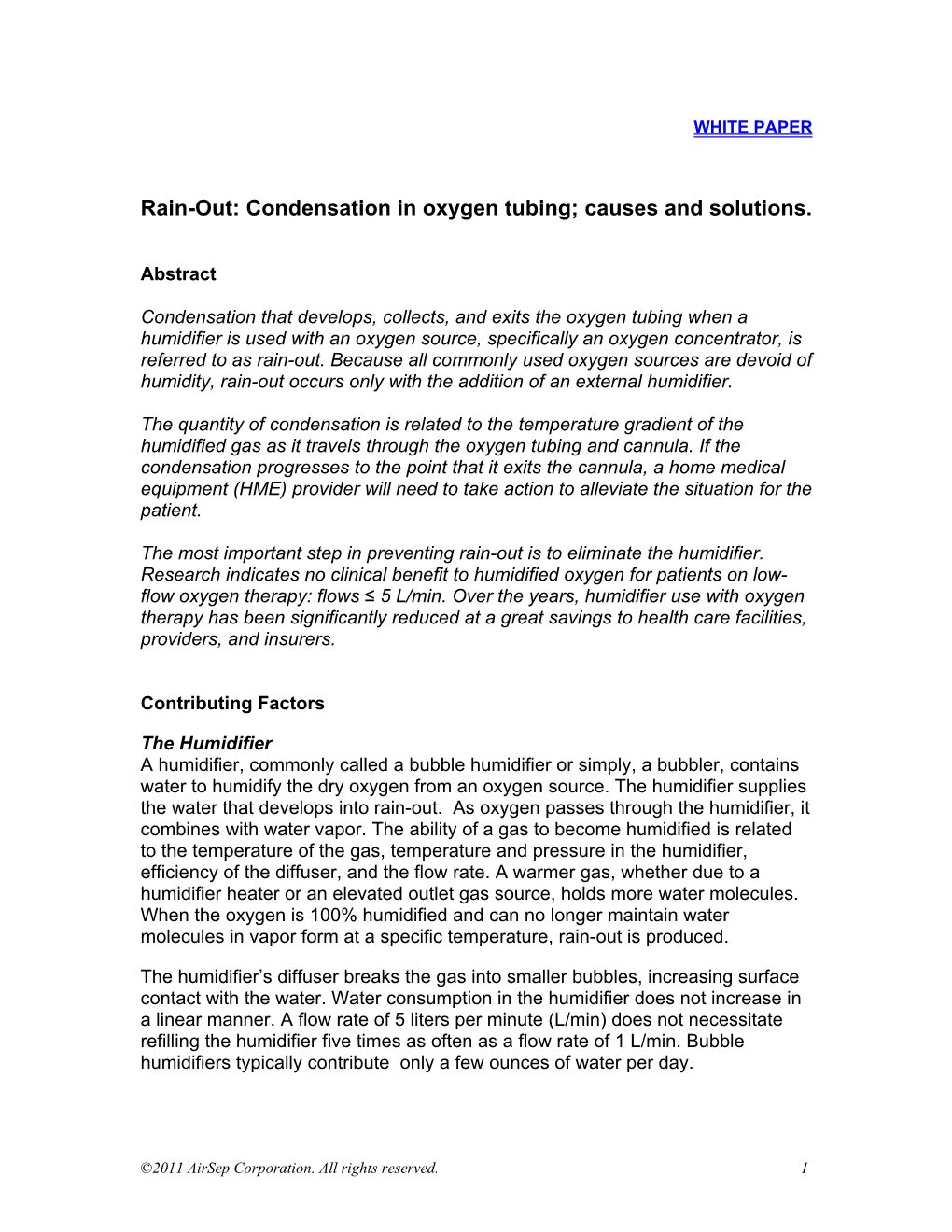 Condensation in Oxygen Therapy Tubing; Causes