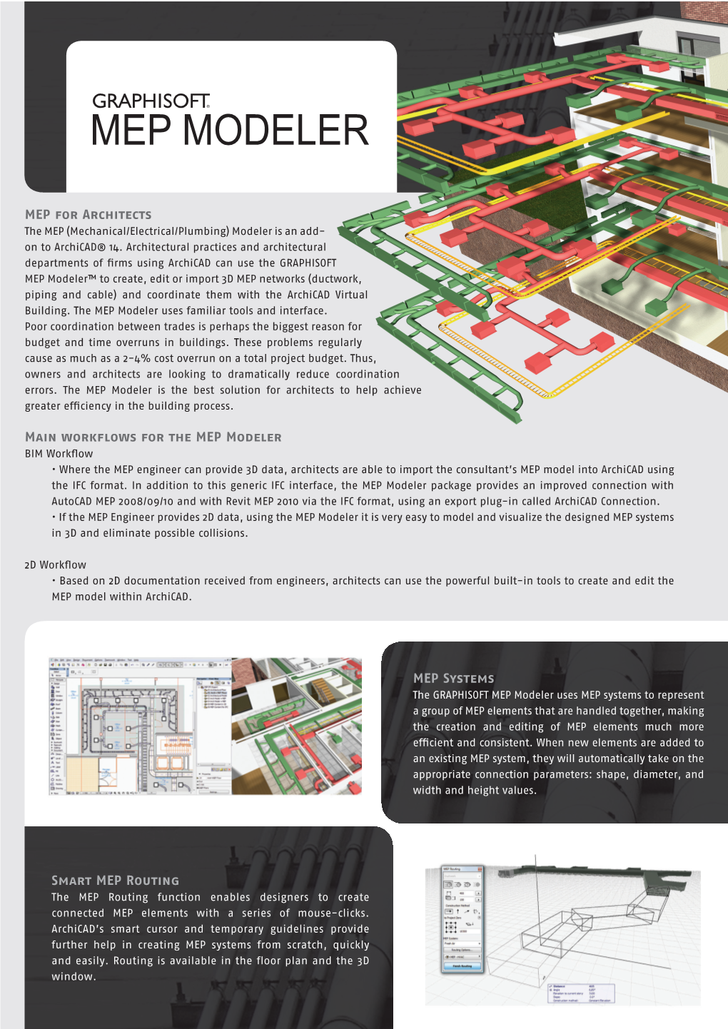 MEP for Architects the MEP (Mechanical/Electrical/Plumbing) Modeler Is an Add- on to Archicad® 14
