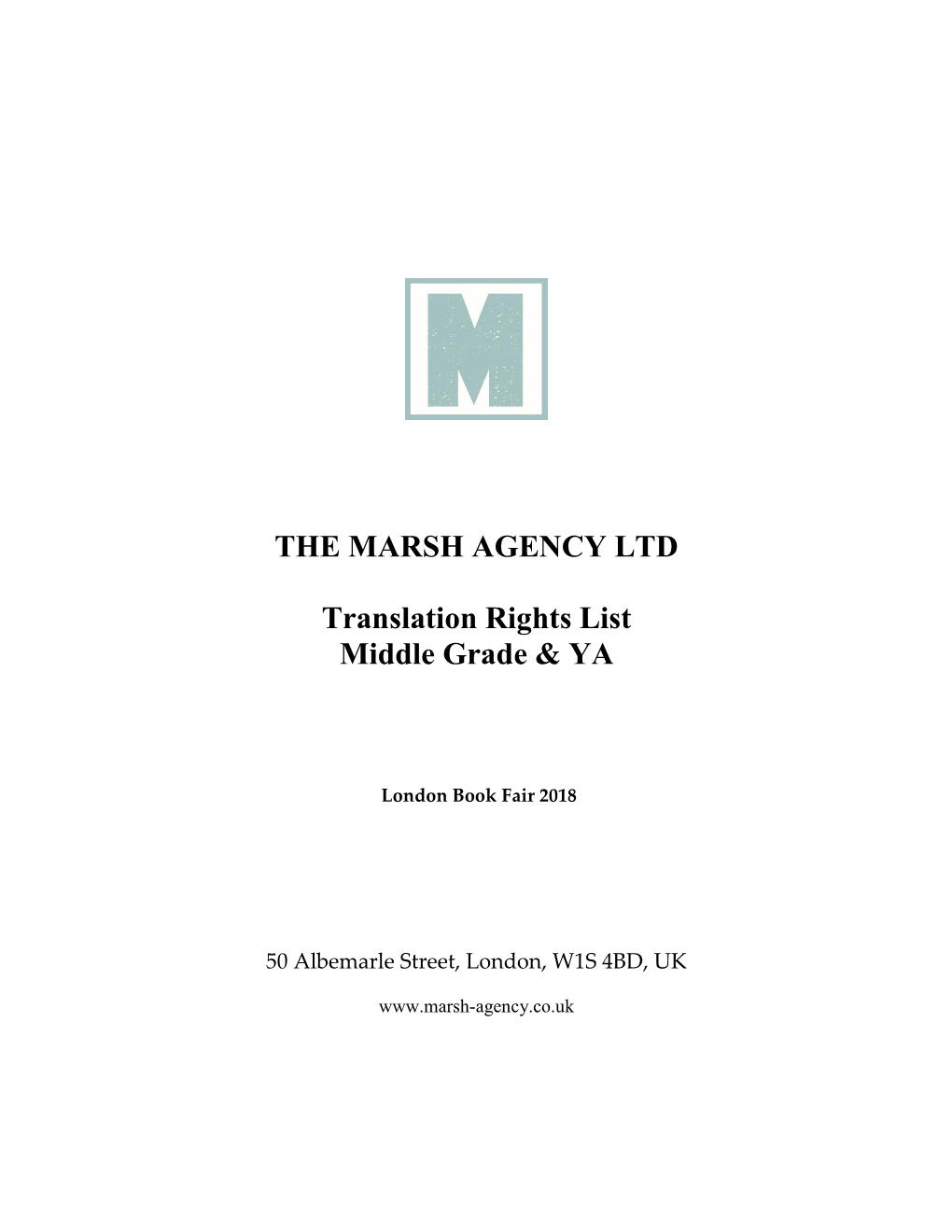 THE MARSH AGENCY LTD Translation Rights List Middle