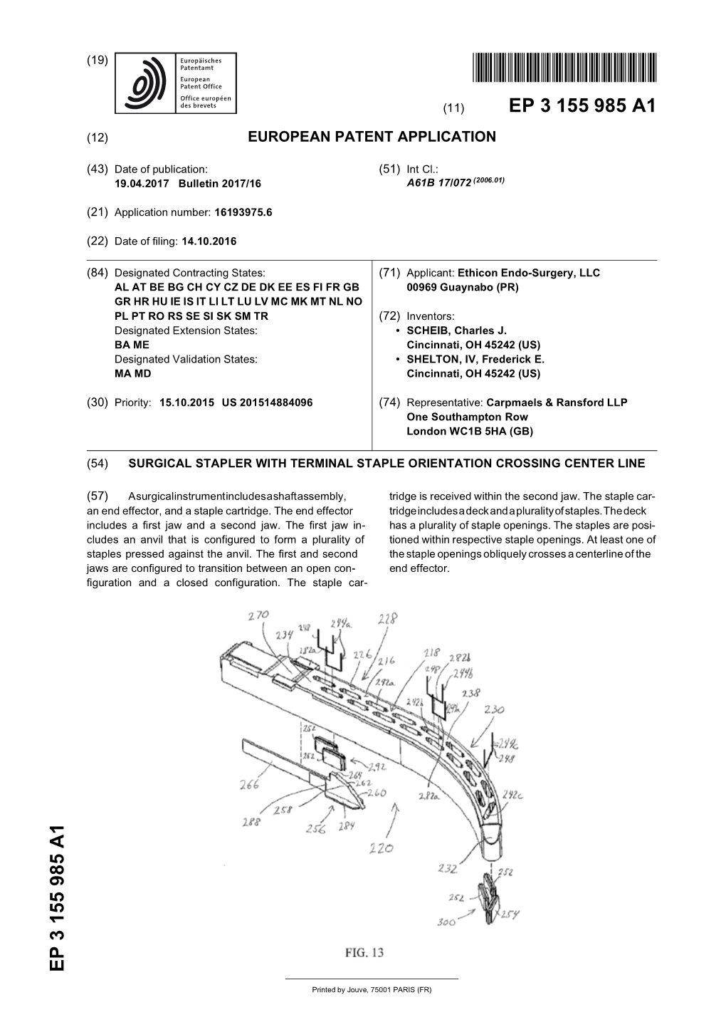 Surgical Stapler with Terminal Staple Orientation Crossing Center Line