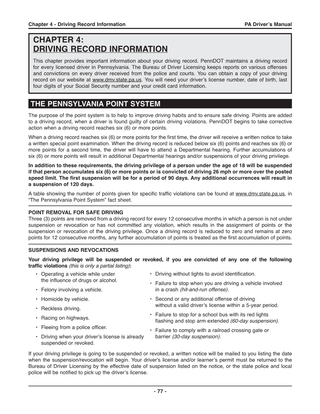 Chapter 4 - Driving Record Information PA Driver’S Manual