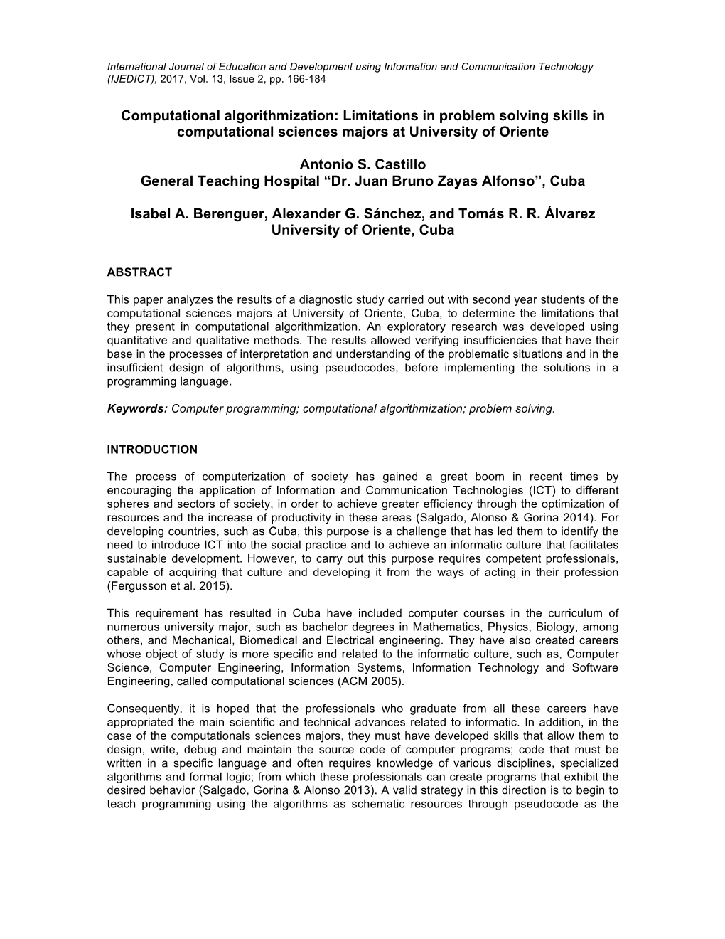 Limitations in Problem Solving Skills in Computational Sciences Majors at University of Oriente