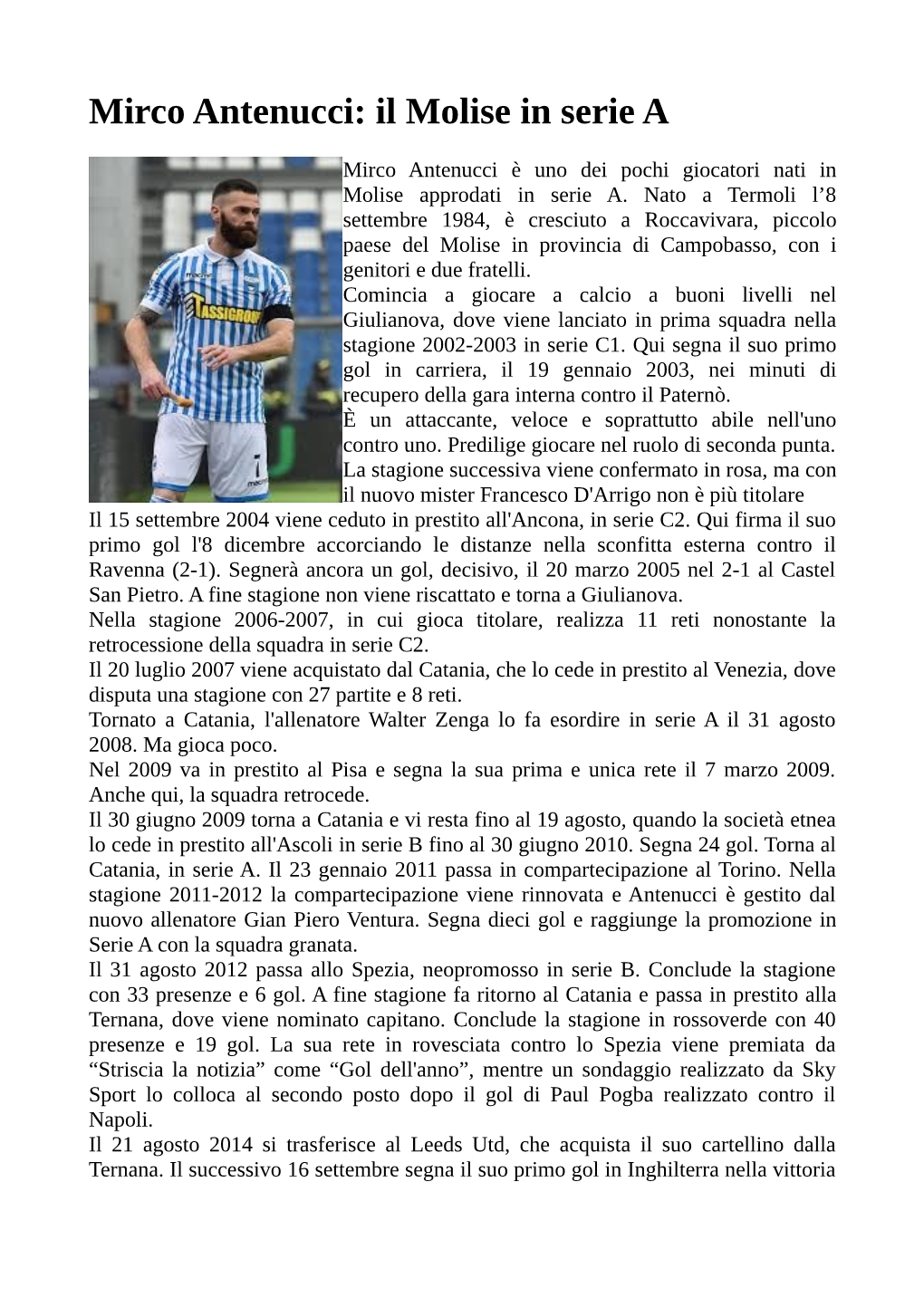 Mirco Antenucci: Il Molise in Serie A