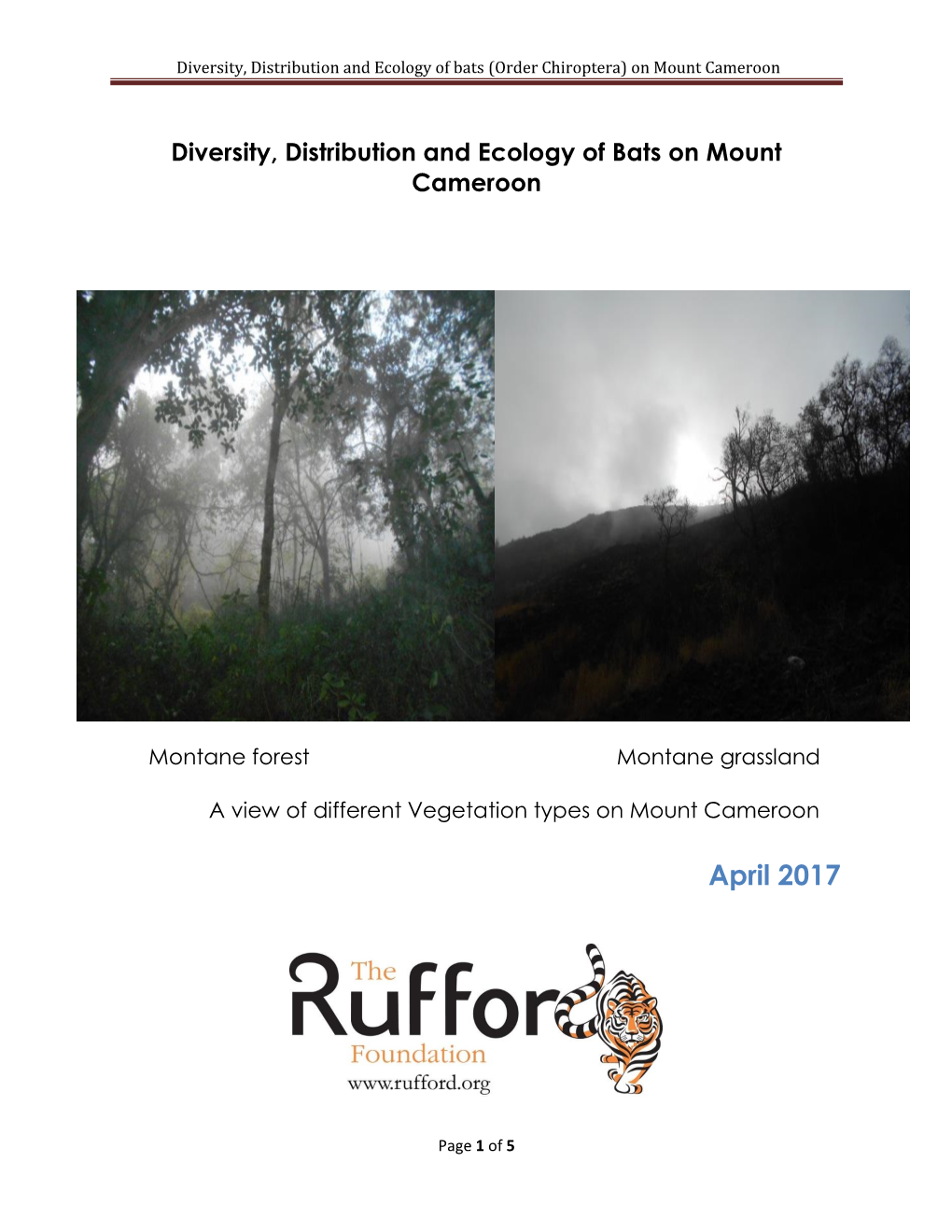 Diversity, Distribution and Ecology of Bats (Order Chiroptera) on Mount Cameroon
