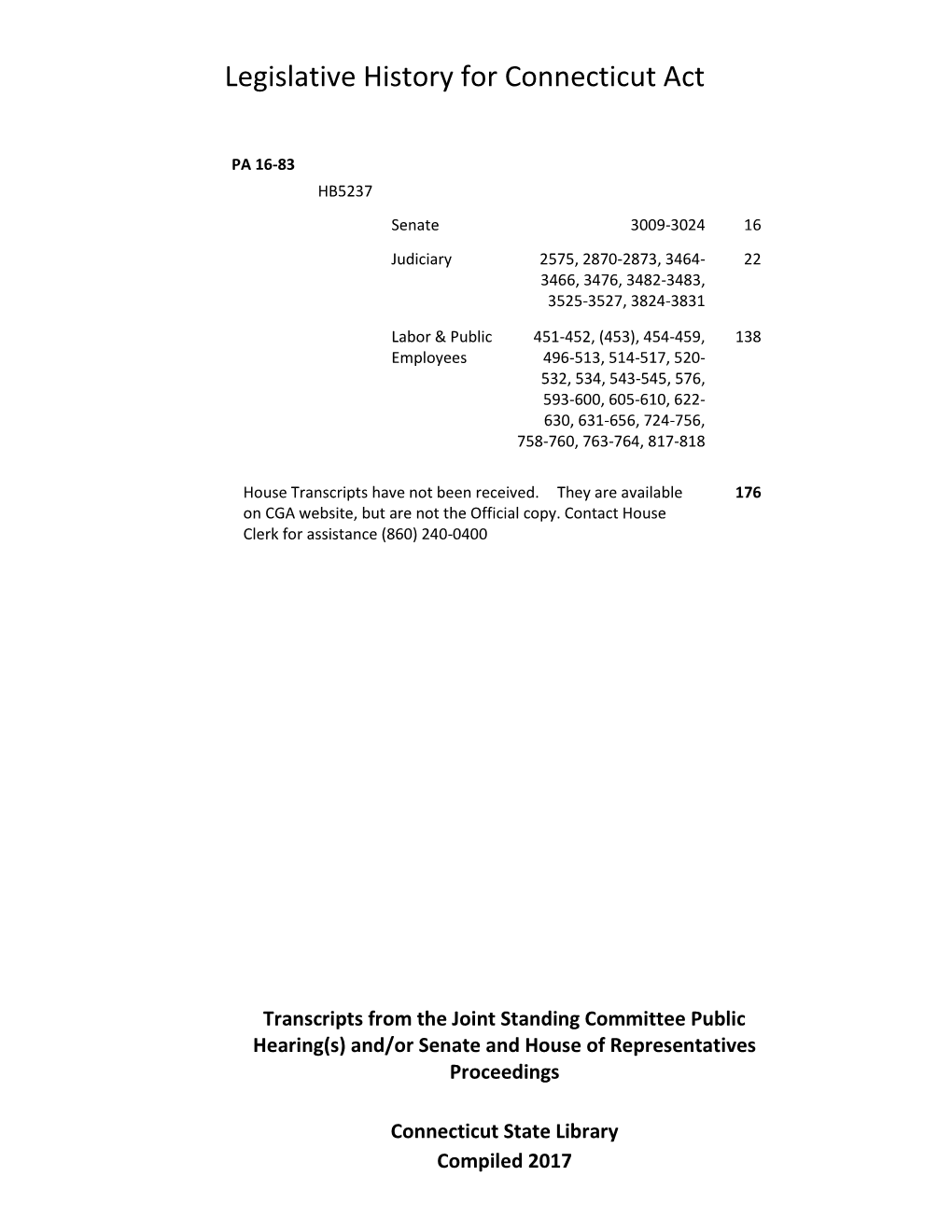 Legislative History for Connecticut Act