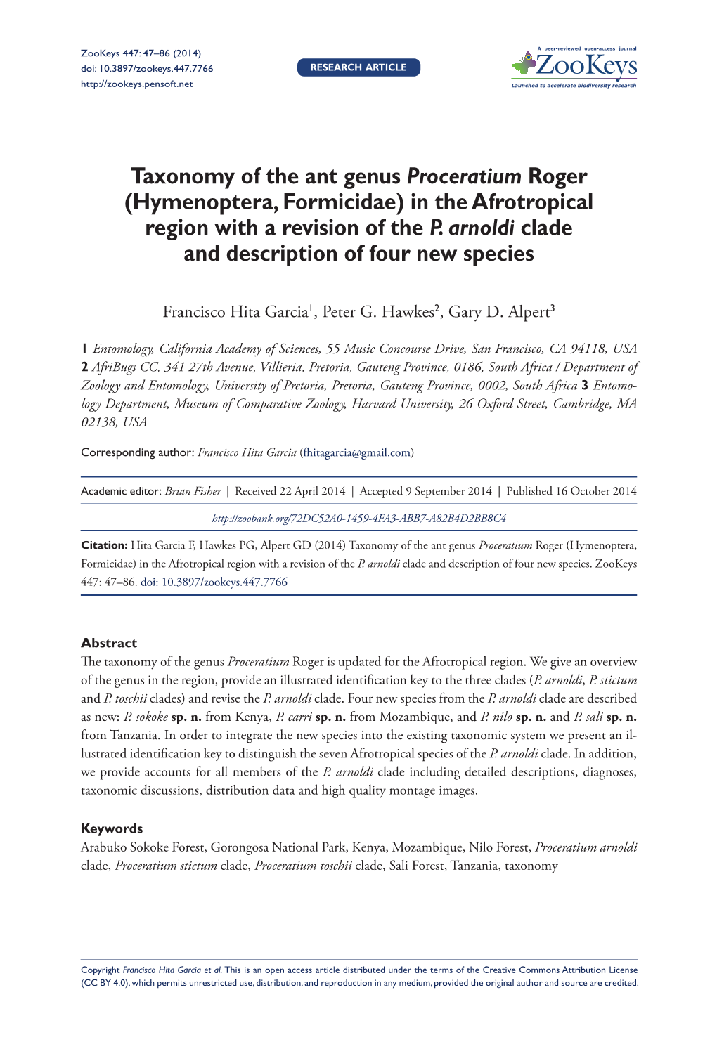 Alpert, G. D. 2014. Taxonomy of the Ant Genus Proceratium Roger