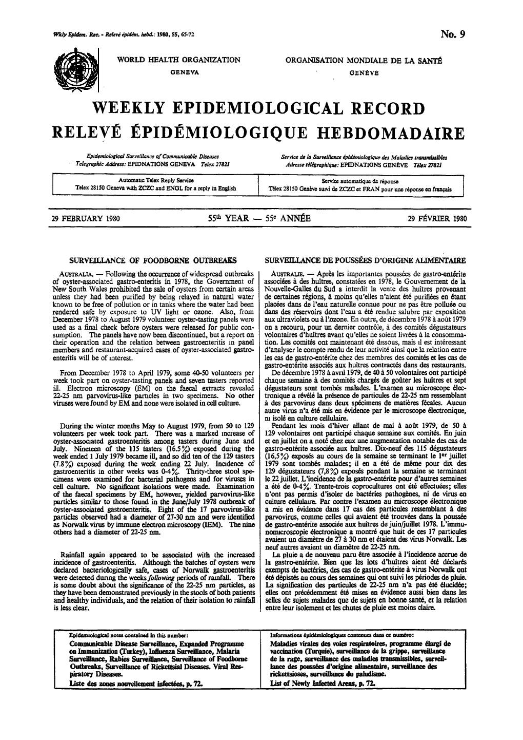 Weekly Epidemiological Record Relevé Épidémiologique Hebdomadaire