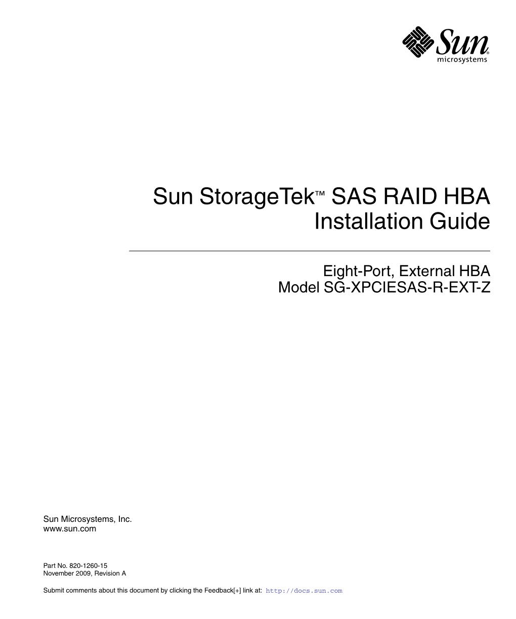 Sun Storagetek SAS RAID HBA Installation Guide Eight-Port, External