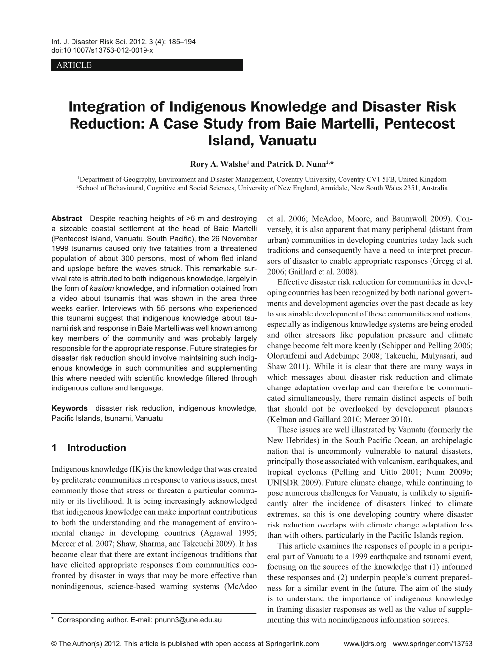 Integration of Indigenous Knowledge and Disaster Risk Reduction: a Case Study from Baie Martelli, Pentecost Island, Vanuatu