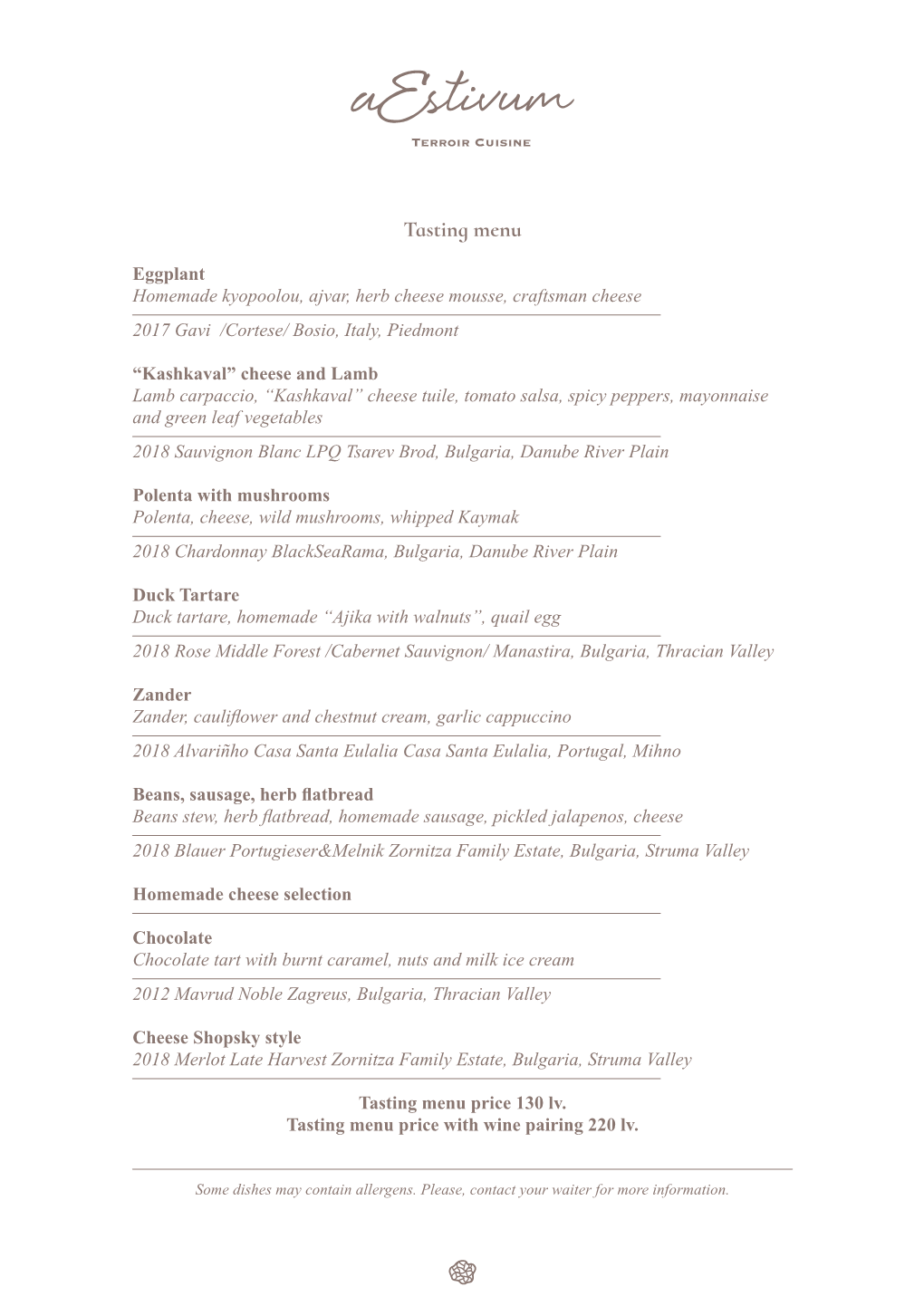 Tasting Menu