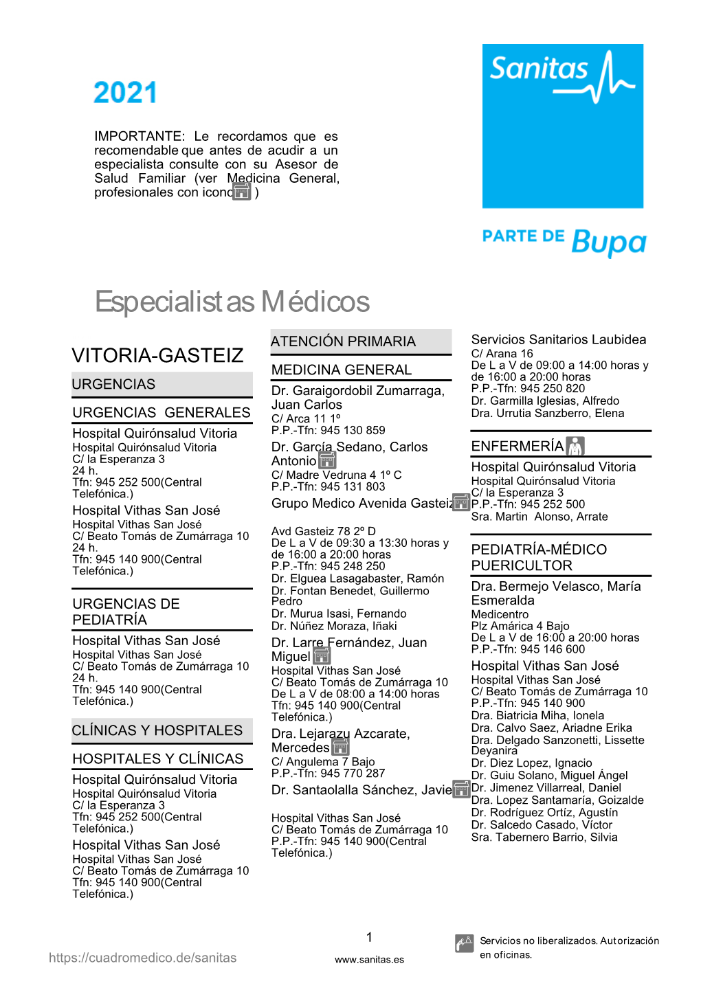 Cuadro Médico Sanitas Vizcaya