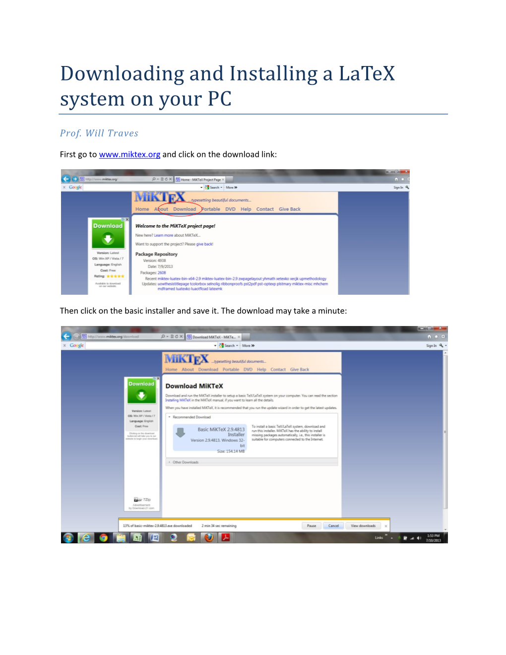 Downloading and Installing a Latex System on Your PC