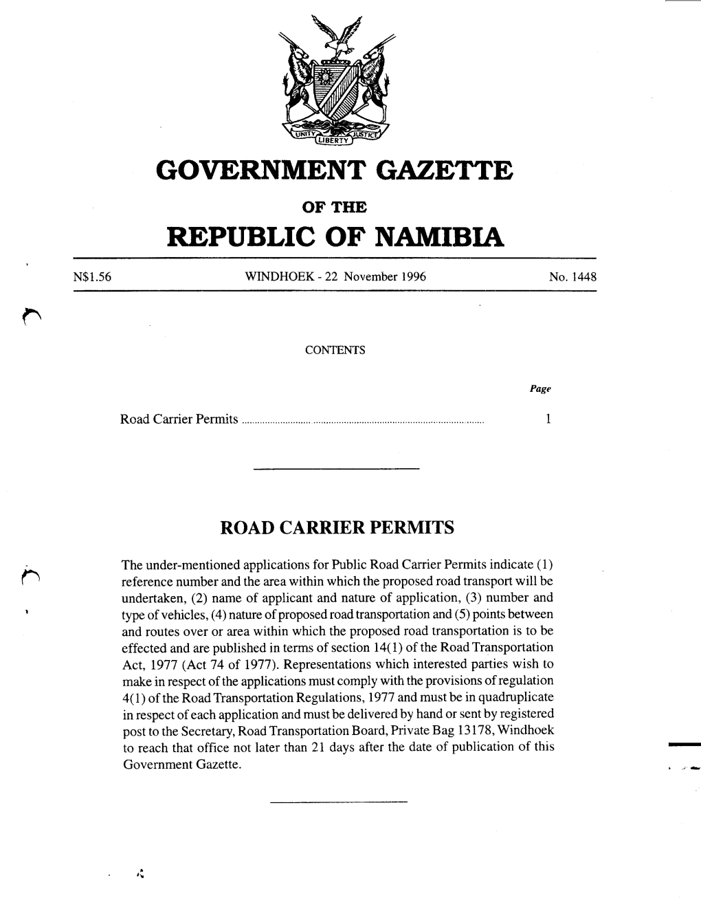 Government Gazette of the Republic of Namibia