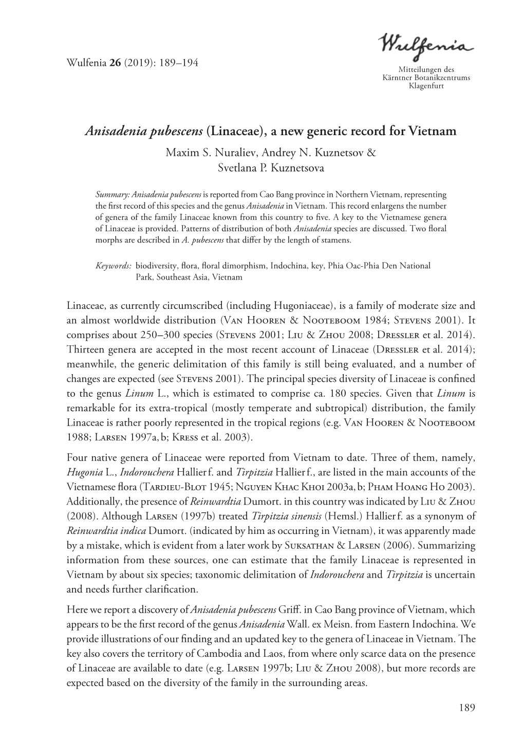 Anisadenia Pubescens (Linaceae), a New Generic Record for Vietnam Maxim S
