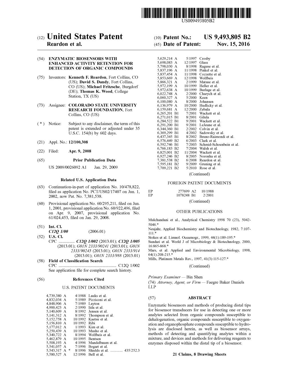 United States Patent (10) Patent No.: US 9,493,805 B2 Reardon Et Al