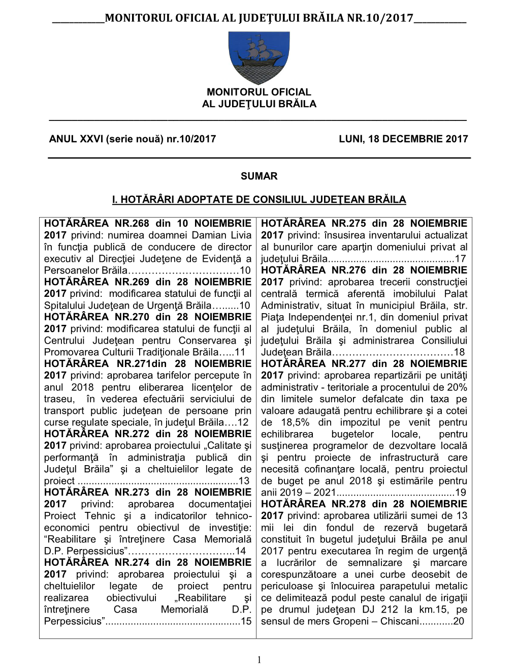 Monitorul Oficial Al Judeţului Brăila Nr.8/2017