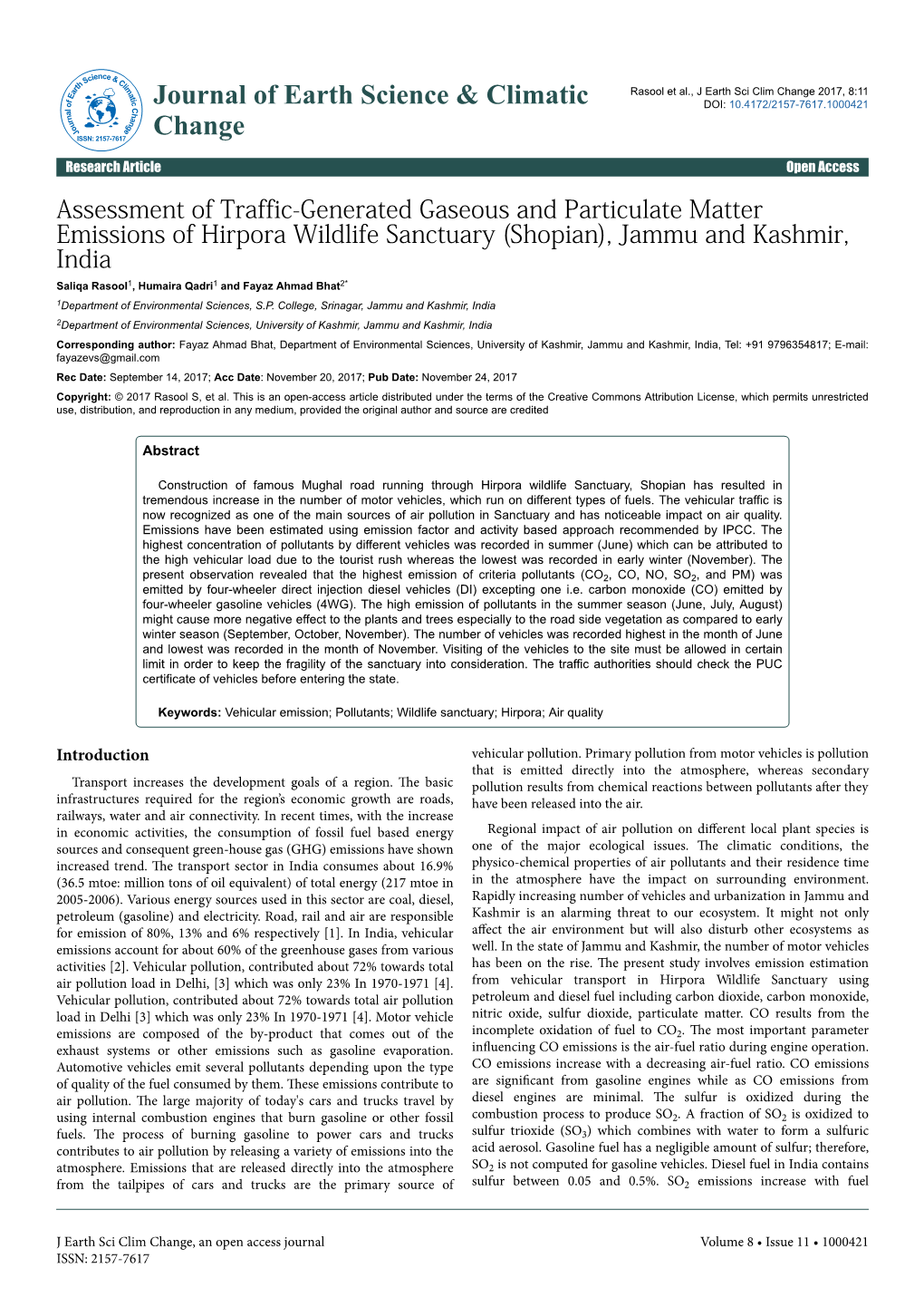 Assessment of Traffic-Generated Gaseous and Particulate Matter