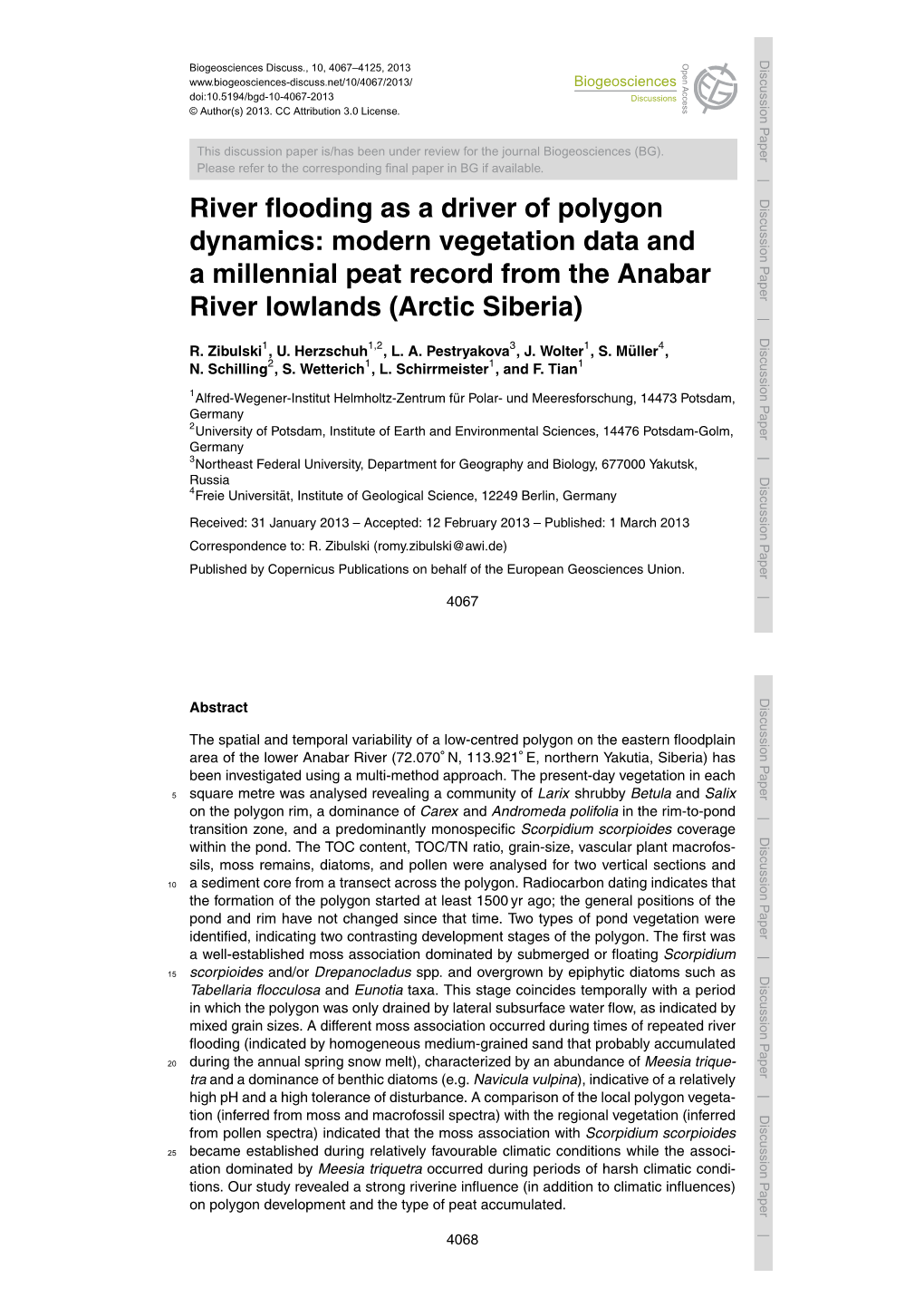 River Flooding As a Driver of Polygon Dynamics: Modern Vegetation Data