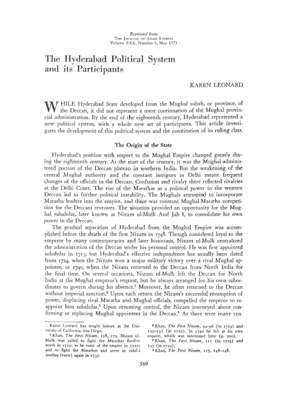 The Ilyderabad Political System and Its Participants