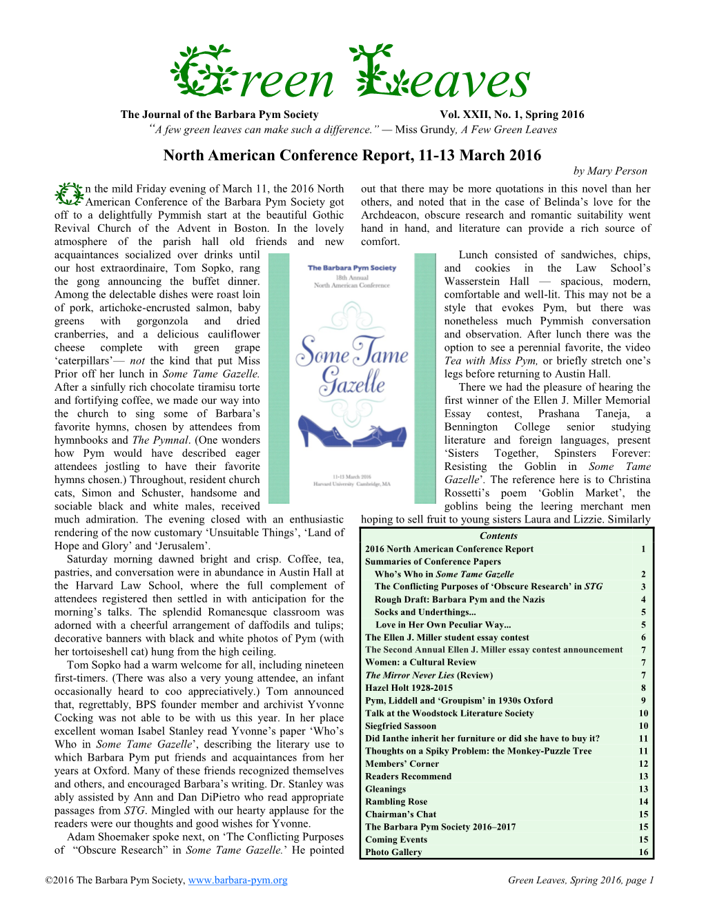 Green Leaves the Journal of the Barbara Pym Society Vol