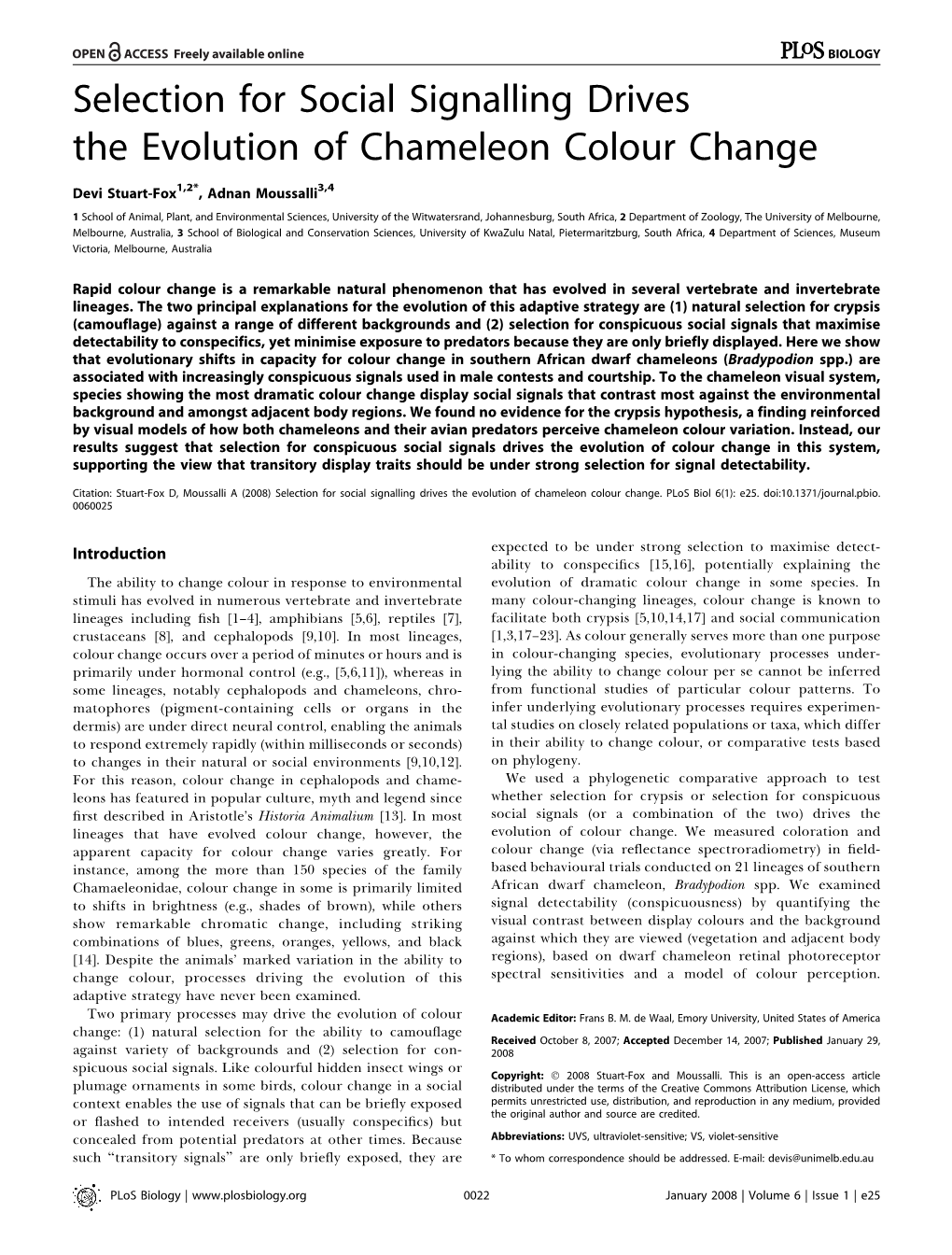 Selection for Social Signalling Drives the Evolution of Chameleon Colour Change