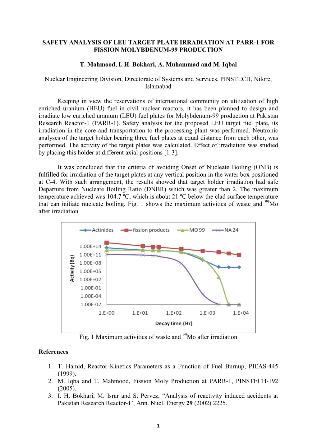 Safety Analysis of Leu Target Plate Irradiation at Parr-1 for Fission Molybdenum-99 Production