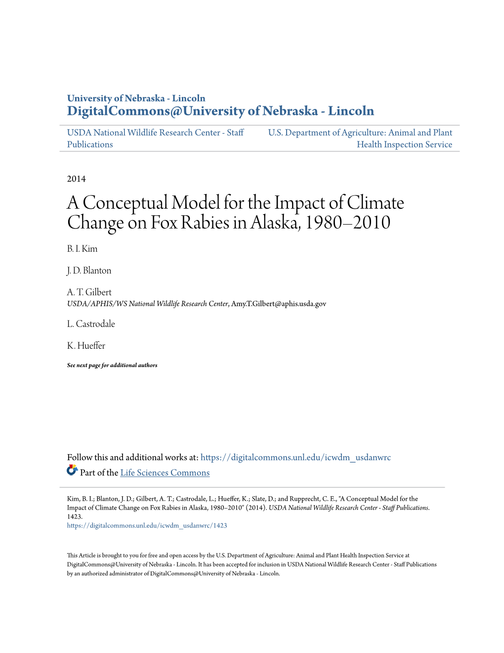 A Conceptual Model for the Impact of Climate Change on Fox Rabies in Alaska, 1980–2010 B