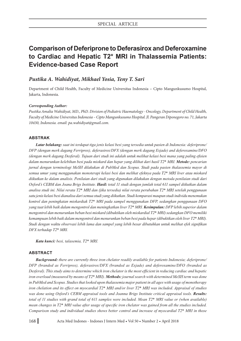 Comparison of Deferiprone to Deferasirox and Deferoxamine to Cardiac and Hepatic T2* MRI in Thalassemia Patients: Evidence-Based Case Report